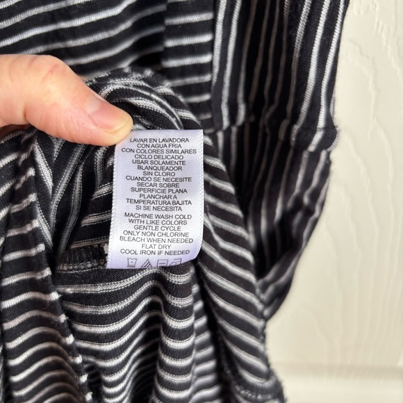 Derek Lam Dress Small Linen Blend Cowl Neck Black Gray Stripe Coastal Minimalist - Picture 10 of 10